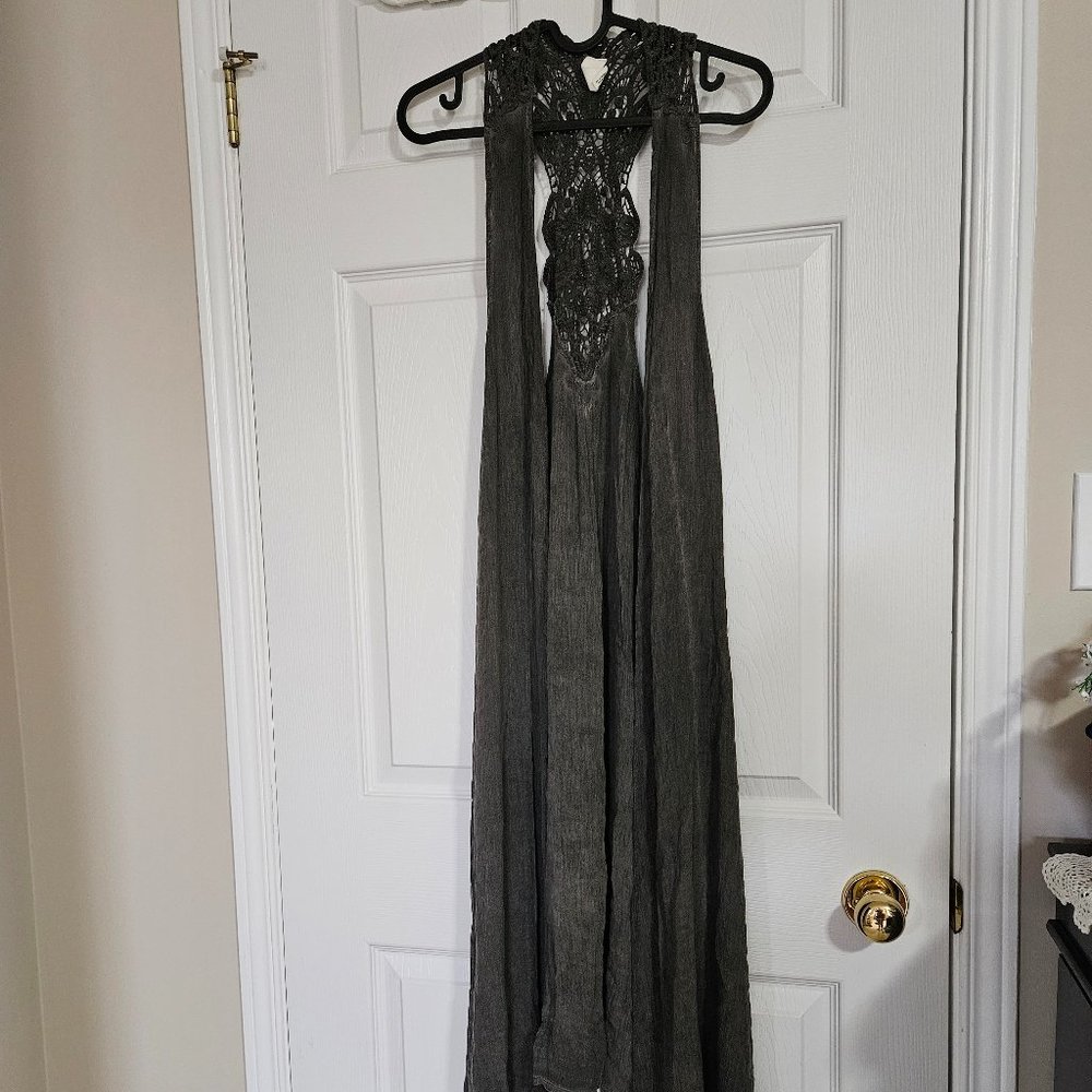 Super Long Flowy Vest with Lace Back